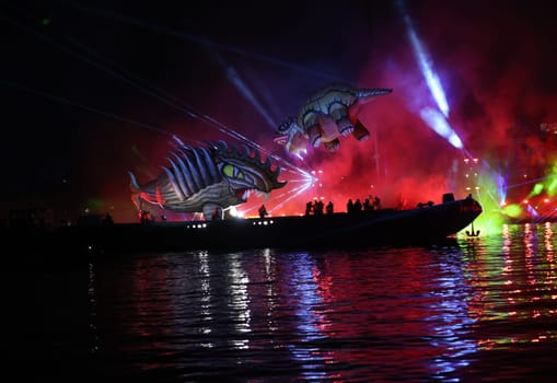 Cracow, Poland - June 4, 2022: Great Dragon Parade. The Great Outdoor Show on the Vistula River.
