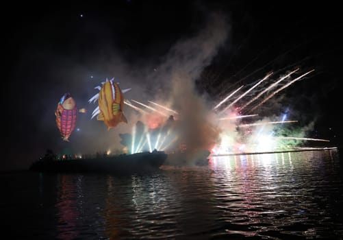 Cracow, Poland - June 4, 2022: Great Dragon Parade. The Great Outdoor Show on the Vistula River.