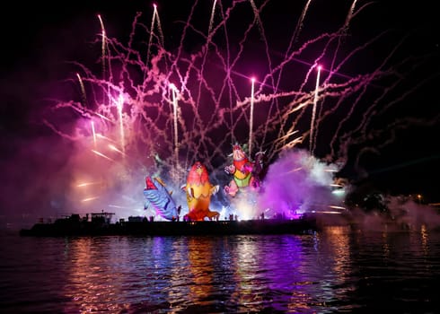 Cracow, Poland - June 4, 2022: Great Dragon Parade. The Great Outdoor Show on the Vistula River.