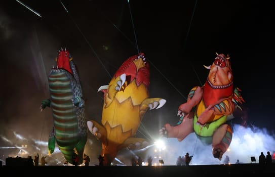 Cracow, Poland - June 4, 2022: Great Dragon Parade. The Great Outdoor Show on the Vistula River.