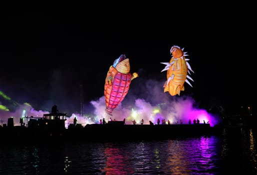 Cracow, Poland - June 4, 2022: Great Dragon Parade. The Great Outdoor Show on the Vistula River.