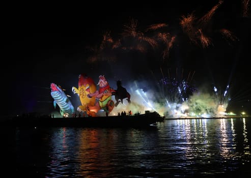 Cracow, Poland - June 4, 2022: Great Dragon Parade. The Great Outdoor Show on the Vistula River.