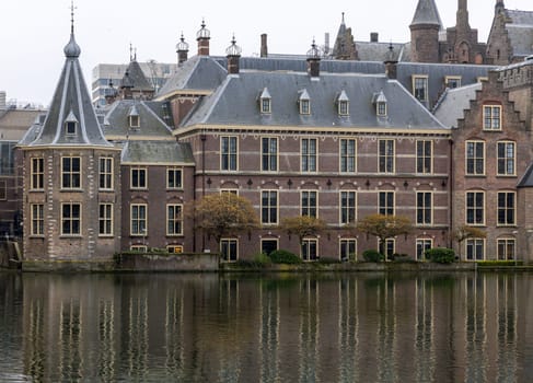 Facade of Binnenhof - Dutch Parliament with Hofvijver pond, The Hague, The Netherlands