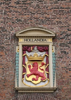 Coat of Arms on the wall The Gevangenpoort, a former gate and medieval prison on the Buitenhof in The Hague, Netherlands