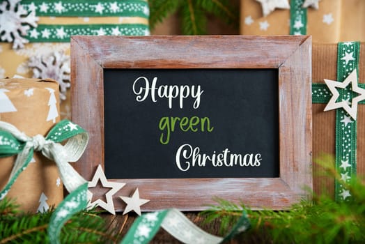 Text Happy Green Christmas, Green, Sustainable Christmas Decor, Eco Friendly Winter Background