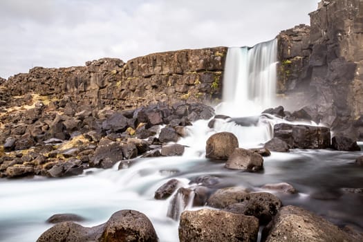 Bulb exosure of Oxararfoss in Thingvellir National Park, Iceland