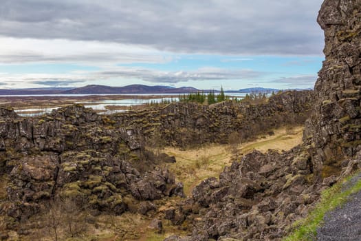 Canyon landscape in Thingvellir National Park, Iceland