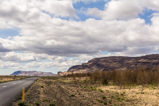 View from Thjorsardalsvegur road on a beautiful sunny day, Iceland
