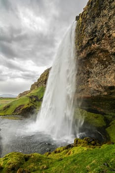 Early morning at Seljalandsfoss waterfall, no tourists around