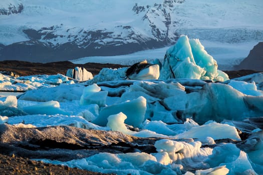View of Jokulsarlon glacial lake on a summer evening, Iceland
