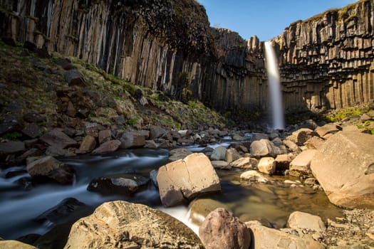 Bulb exposure of Svartifoss waterfall at Skaftafell National Park, Iceland