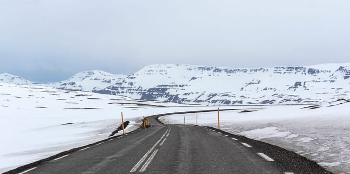 Panoramic view of road to Seydisfjordur, Iceland