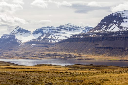 Mountain range and Fjord landscape in Iceland