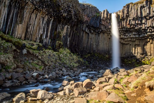 Bulb exposure of Svartifoss waterfall at Skaftafell National Park, Iceland