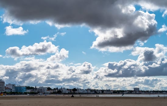 a view of Royan beach at cloudy sky, in Charente Maritime, France