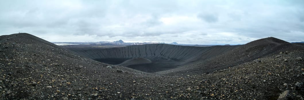 Panoramic view of black Hverfjall crater in Myvatn, Iceland