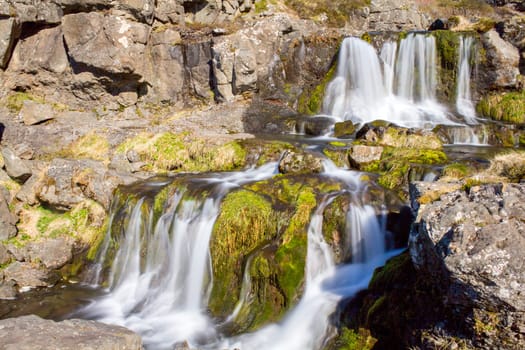 Magnificent stream of Dynjandi waterfall in the Westfjords, Iceland