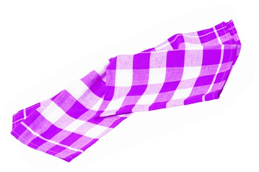 Closeup of a pink and white checkered napkin or tablecloth texture isolated on white background. Clipping path. Kitchen accessories.