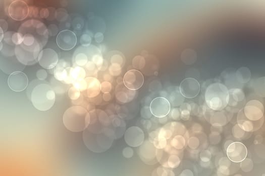 Abstract festive blur bright brown gradient dark green turquoise orange background with white yellow bokeh circles. Template for your design. Beautiful texture.