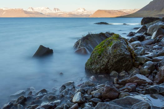 Time exposure of stones in the Westfjords coast, Iceland
