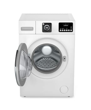 Front load washing machine on white background, front view
