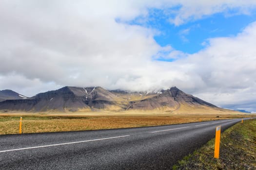 Cloudy mountains at a road in Snaefellsnes National Park