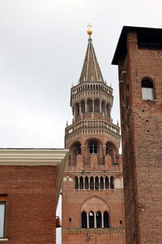 the Medieval Bell Tower of Cremona known as the Torrazzo, Lombardy, Italy.
