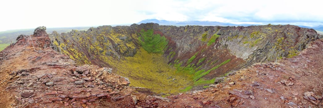 Look into crater of Eldborg volcano, Western Iceland