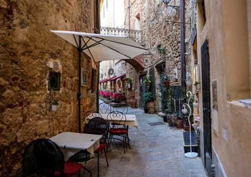 Massa Marittima, Italy - Sept 11, 2022: The old town  of Massa Marittima, also known as the Citta Slow, in Tuscany, Italy