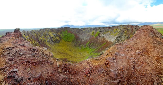Look into crater of Eldborg volcano, Western Iceland