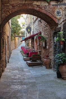 Massa Marittima, Italy - Sept 11, 2022: The old town  of Massa Marittima, also known as the Citta Slow, in Tuscany, Italy