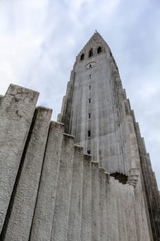 Steeple of Hallgrimskirkja cathedral in Reykjavik, Iceland