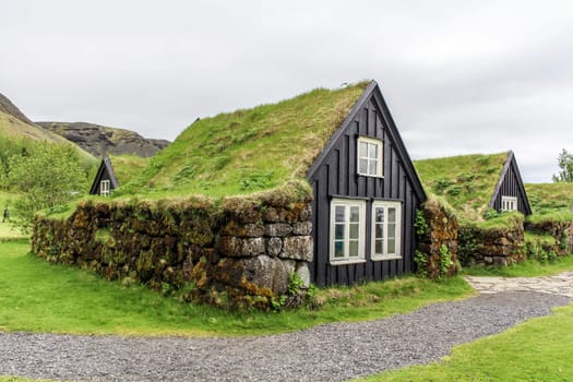 Turf houses built in traditional manner, South Iceland