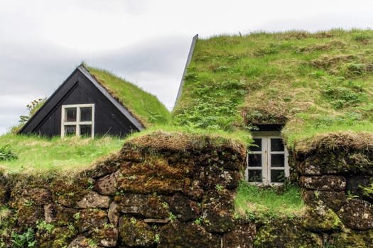 Turf houses built in traditional manner, South Iceland