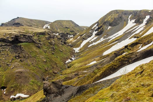 Landscape at the Fimmvorduhals hiking trail in Iceland