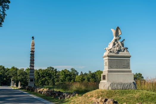 Monuments remembering the battle of Gettysburg, USA
