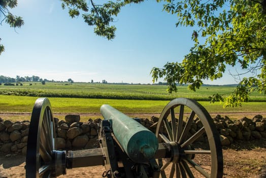Canon aiming at a battlefield of Gettysburg, USA