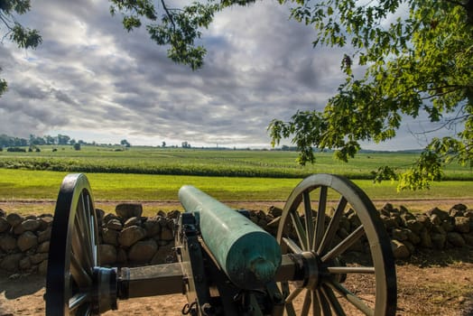 Canon aiming at a battlefield of Gettysburg, USA