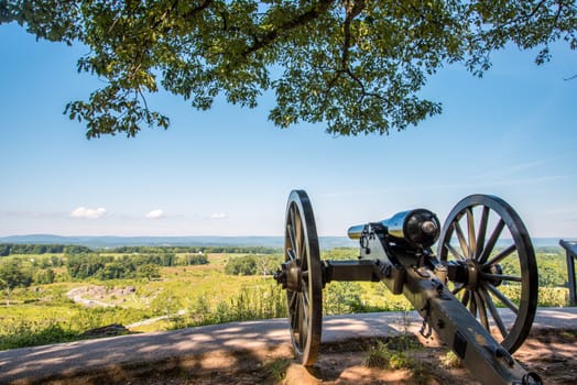 Canon at little round top aiming on the battlefield of Gettysburg, USA