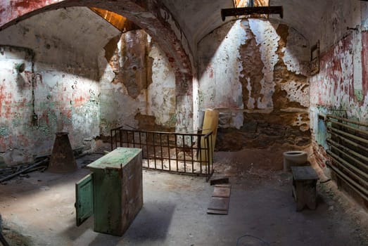PHILADELPHIA, USA - AUGUST 15, 2022 - Big cell in the Eastern State Penitentiary in Philadelphia, USA