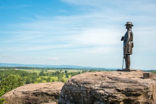 Statue of general Warren at Little Round Top on Gettysburg battlefielg, USA