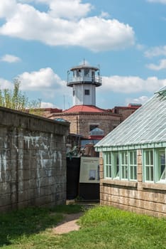 PHILADELPHIA, USA - AUGUST 15, 2022 - Watchtower and court of Easter State Penitentiary, USA
