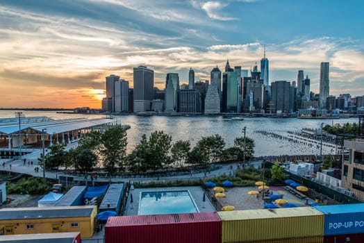 Sunset over Manhattan Skyline, view from Brooklyn, USA