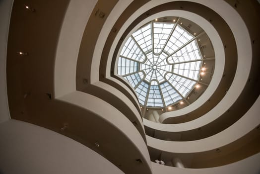NEW YORK, USA - AUGUST 21, 2022 - Atrium and stairs at famous Guggenheim museum in New York, USA