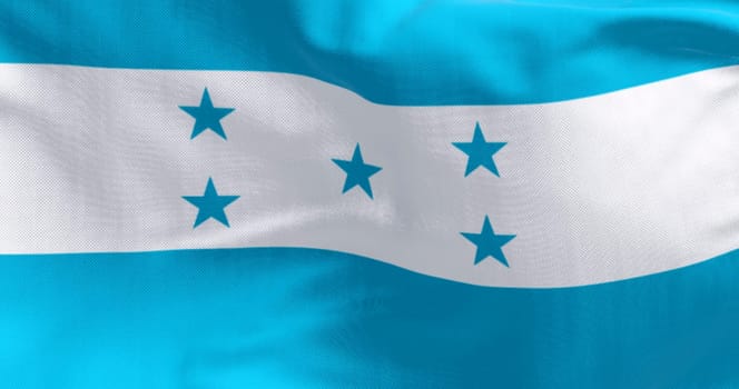 Close-up of Honduras national flag waving. Symbol of national pride, identity, and independence. 3d illustration render. Fluttering fabric background