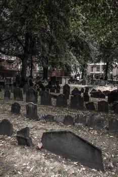 Boston common's burial ground with historic figures from American revolution, USA