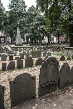 Boston common's burial ground with historic figures from American revolution, USA
