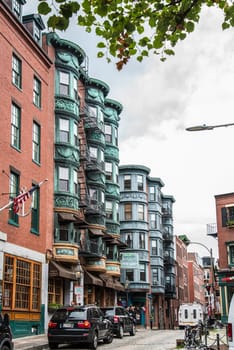 BOSTON, USA - AUGUST 23, 2022 - Old Apartments with beautiful facade in Boston, USA