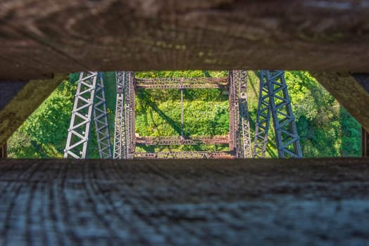 Destroyed historic Kinzua railway bridge after a Tornado went through, Pennsylvania, USA