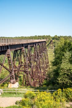 Destroyed historic Kinzua railway bridge after a Tornado went through, Pennsylvania, USA